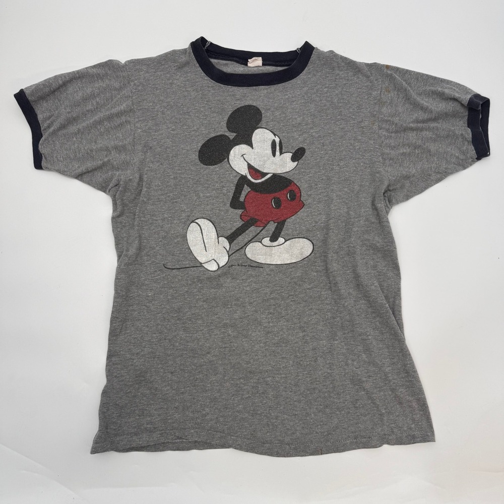 Tropix Togs Mens XL Ringer Shirt Gray Mickey Mouse Vintage Disney USA Made